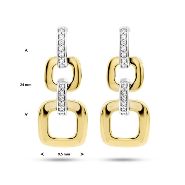 oorhangers schakel diamant 0.11ct (2x 0.055ct) h si 14K bicolor goud geel/wit - Afbeelding 4