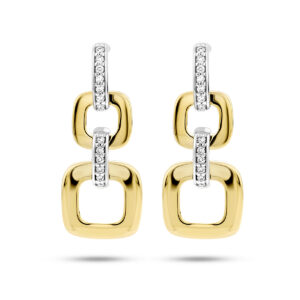 oorhangers schakel diamant 0.11ct (2x 0.055ct) h si 14K bicolor goud geel/wit