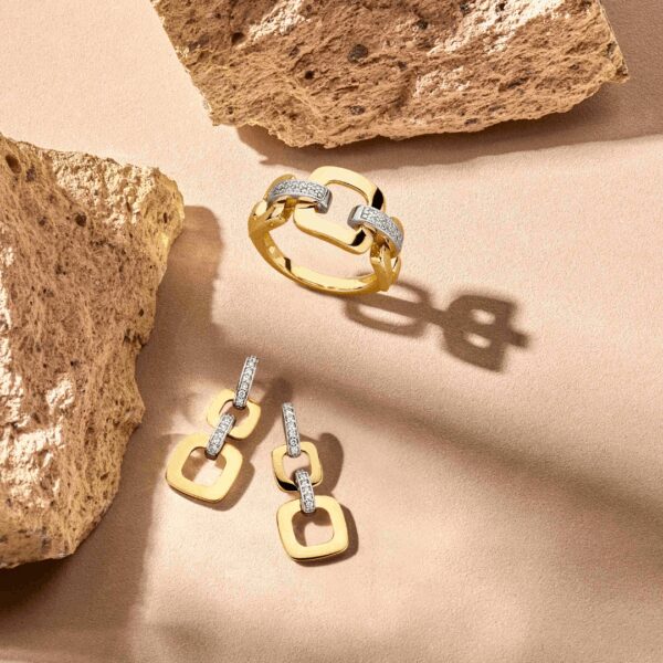 oorhangers schakel diamant 0.11ct (2x 0.055ct) h si 14K bicolor goud geel/wit - Afbeelding 6