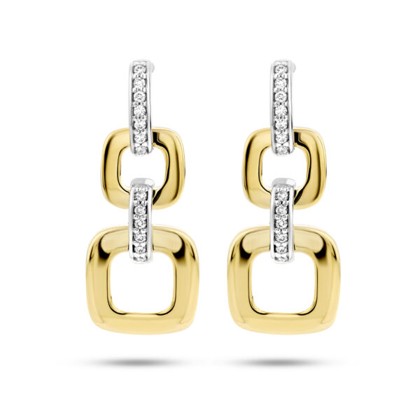 oorhangers schakel diamant 0.11ct (2x 0.055ct) h si 14K bicolor goud geel/wit