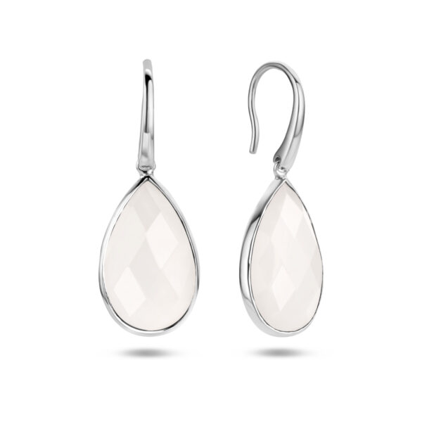 oorhangers wit agaat franse haak zilver gerhodineerd - Afbeelding 3