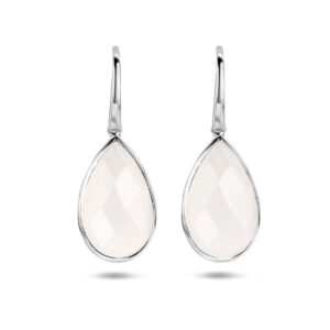 oorhangers wit agaat franse haak zilver gerhodineerd