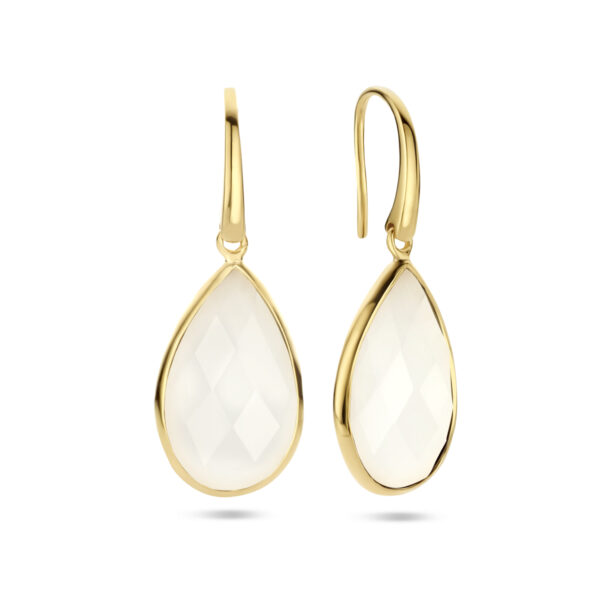 oorhangers wit agaat franse haak zilver verguld (geel) - Afbeelding 3