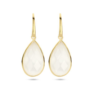 oorhangers wit agaat franse haak zilver verguld (geel)