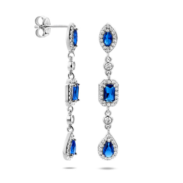 oorhangers wit en blauw saffier zirkonia zilver gerhodineerd - Afbeelding 3