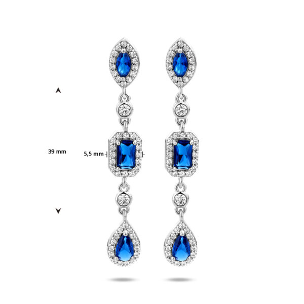 oorhangers wit en blauw saffier zirkonia zilver gerhodineerd - Afbeelding 4