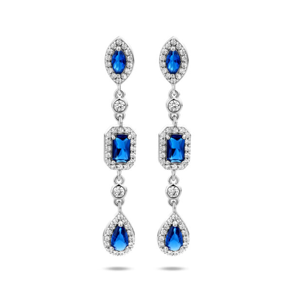 oorhangers wit en blauw saffier zirkonia zilver gerhodineerd
