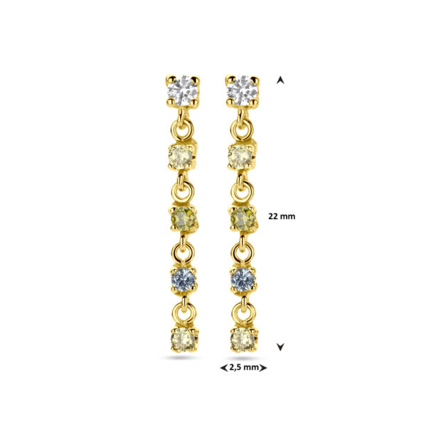 oorhangers wit, geel en groen zirkonia en synth. aquamarijn 22 mm 14K geelgoud - Afbeelding 4