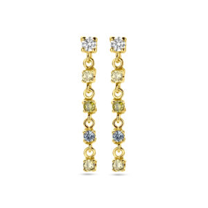 oorhangers wit, geel en groen zirkonia en synth. aquamarijn 22 mm 14K geelgoud