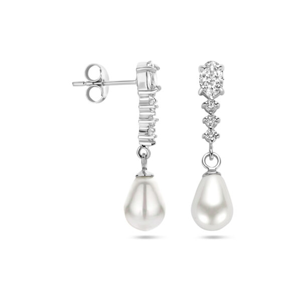oorhangers zirkonia en parel zilver gerhodineerd - Afbeelding 3