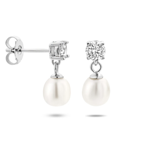 oorhangers zirkonia en parel zilver gerhodineerd - Afbeelding 3