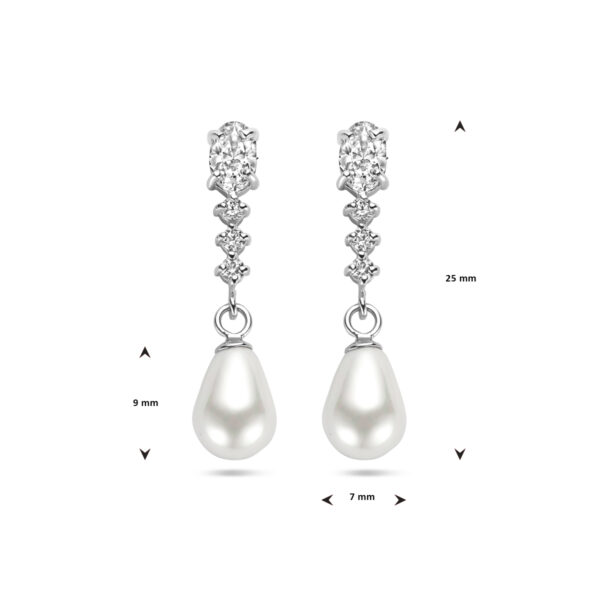 oorhangers zirkonia en parel zilver gerhodineerd - Afbeelding 4