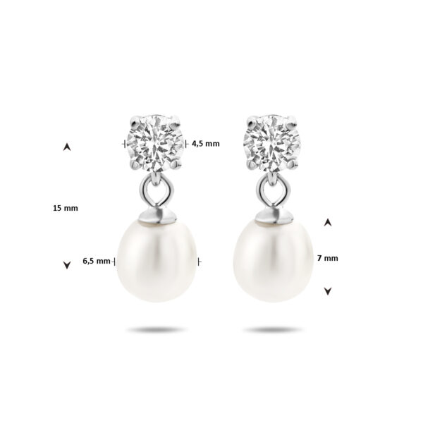 oorhangers zirkonia en parel zilver gerhodineerd - Afbeelding 4