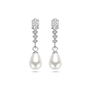 oorhangers zirkonia en parel zilver gerhodineerd