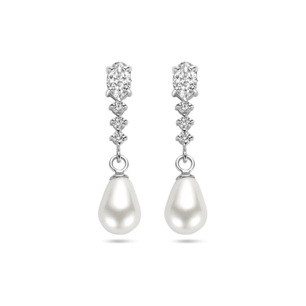 oorhangers zirkonia en parel zilver gerhodineerd