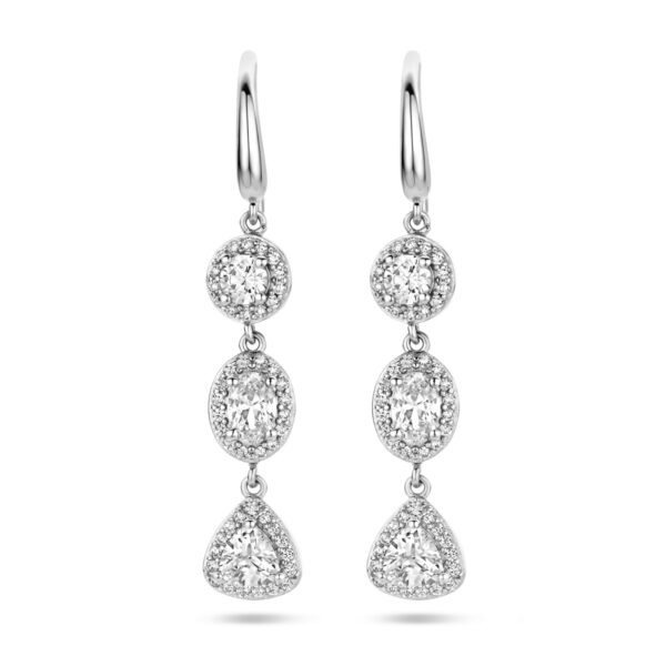 oorhangers zirkonia halo franse haak zilver gerhodineerd