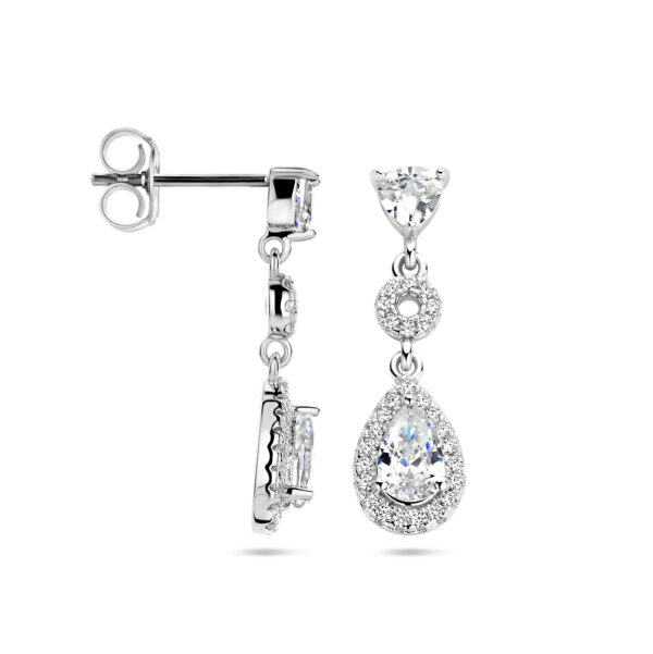 oorhangers zirkonia halo zilver gerhodineerd - Afbeelding 3
