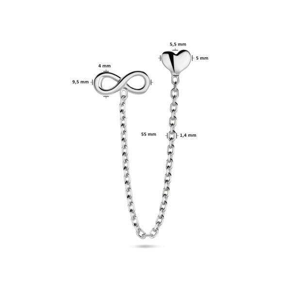 oorknop hart en infinity per stuk zilver gerhodineerd - Afbeelding 4
