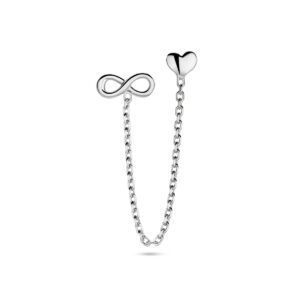 oorknop hart en infinity per stuk zilver gerhodineerd