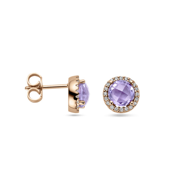 oorknoppen amethist en diamant 0.13ct (2x 0.065) h si 14K roségoud - Afbeelding 3