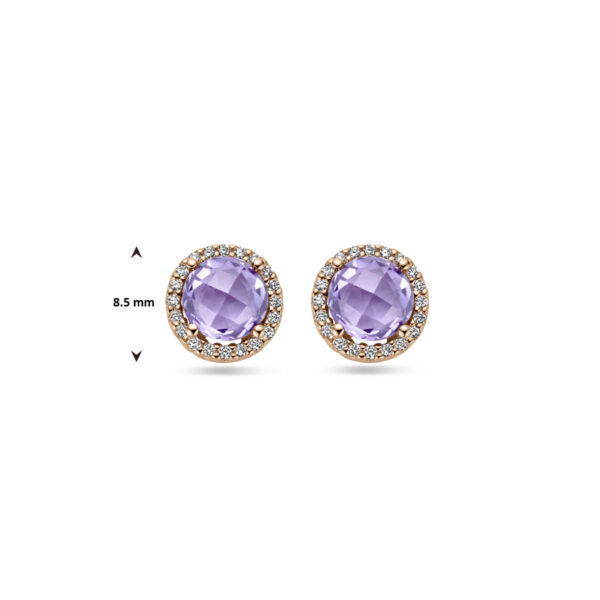 oorknoppen amethist en diamant 0.13ct (2x 0.065) h si 14K roségoud - Afbeelding 4