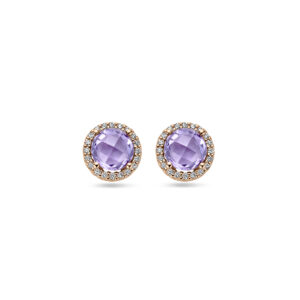 oorknoppen amethist en diamant 0.13ct (2x 0.065) h si 14K roségoud