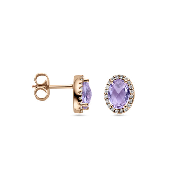 oorknoppen amethist en diamant 0.13ct (2x 0.065ct) h si 14K roségoud - Afbeelding 3
