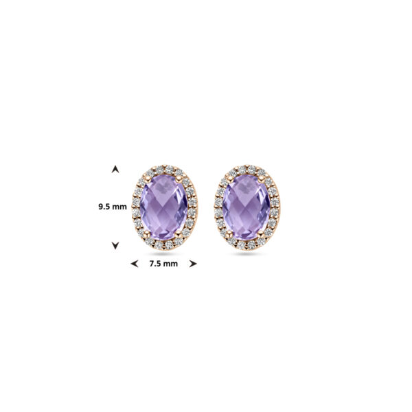 oorknoppen amethist en diamant 0.13ct (2x 0.065ct) h si 14K roségoud - Afbeelding 4