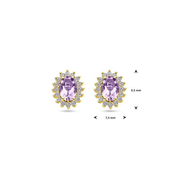 oorknoppen amethist en zirkonia 9,5 mm 14K geelgoud - Afbeelding 4