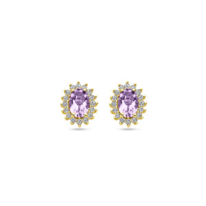 oorknoppen amethist en zirkonia 9,5 mm 14K geelgoud