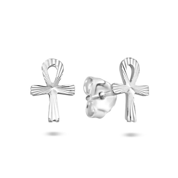 oorknoppen ankh kruis gediamanteerd zilver wit - Afbeelding 3