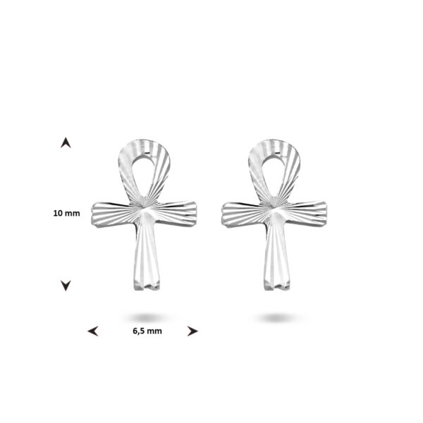 oorknoppen ankh kruis gediamanteerd zilver wit - Afbeelding 4