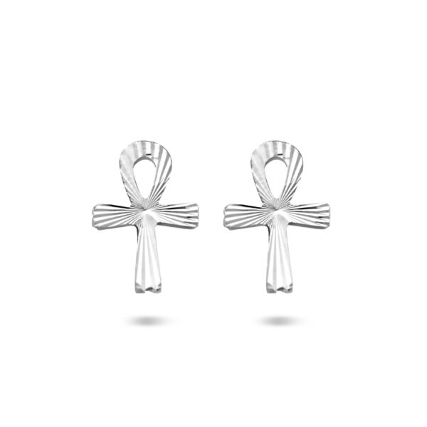oorknoppen ankh kruis gediamanteerd zilver wit