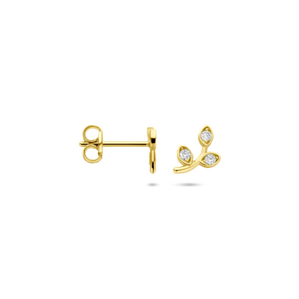 oorknoppen blad zirkonia 7,5 mm 14K geelgoud - Afbeelding 3
