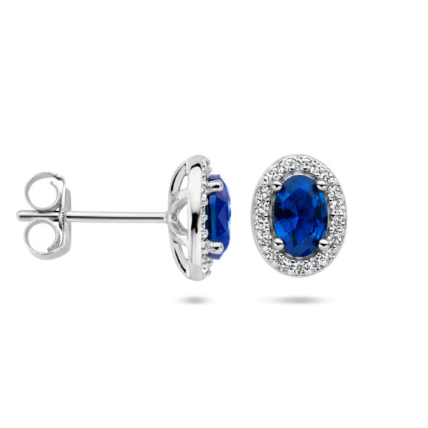 oorknoppen blauw en wit zirkonia halo zilver gerhodineerd - Afbeelding 3