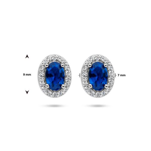 oorknoppen blauw en wit zirkonia halo zilver gerhodineerd - Afbeelding 4