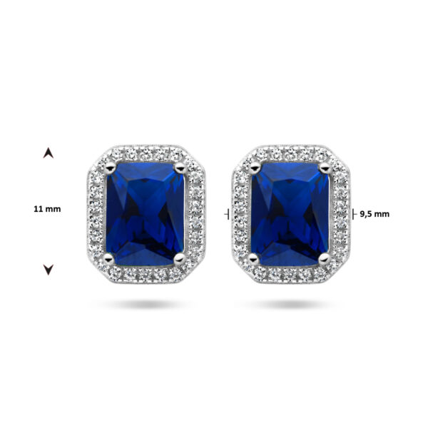 oorknoppen blauw en wit zirkonia halo zilver gerhodineerd - Afbeelding 4