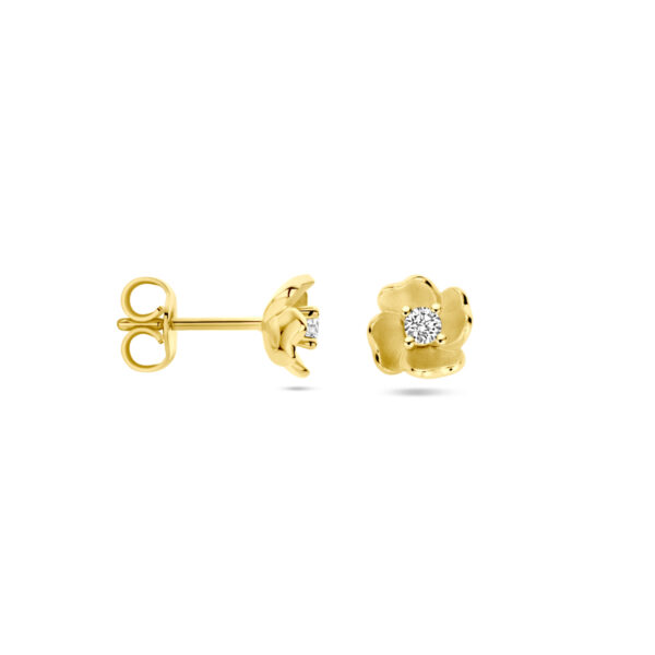 oorknoppen bloem diamant 0.10ct (2x 0.05ct) h si 14K geelgoud - Afbeelding 3