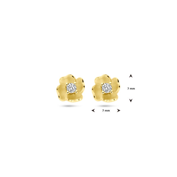 oorknoppen bloem diamant 0.10ct (2x 0.05ct) h si 14K geelgoud - Afbeelding 4
