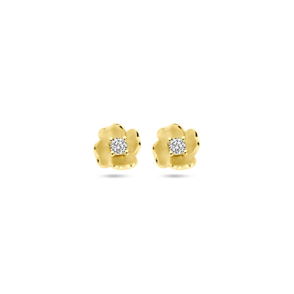 oorknoppen bloem diamant 0.10ct (2x 0.05ct) h si 14K geelgoud