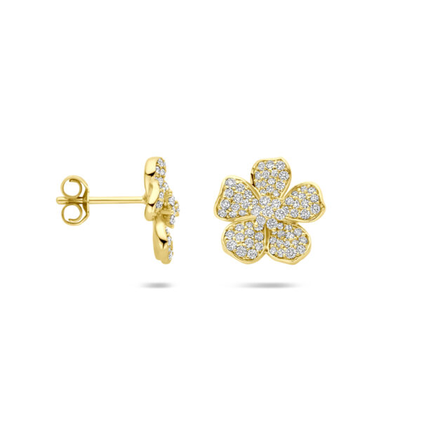 oorknoppen bloem diamant 0.70ct (2x 0.35ct) h si 12 mm 14K geelgoud - Afbeelding 3