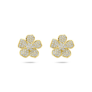 oorknoppen bloem diamant 0.70ct (2x 0.35ct) h si 12 mm 14K geelgoud