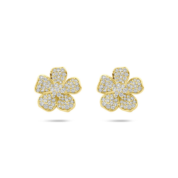 oorknoppen bloem diamant 0.70ct (2x 0.35ct) h si 12 mm 14K geelgoud