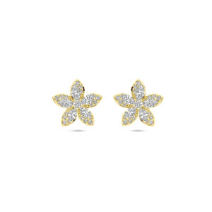oorknoppen bloem diamant 0.84ct (2x 0.42ct) h si 11 mm 14K geelgoud