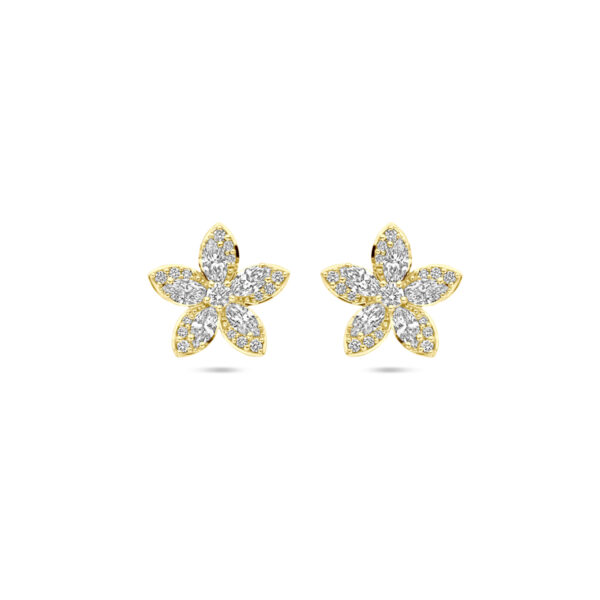 oorknoppen bloem diamant 0.84ct (2x 0.42ct) h si 11 mm 14K geelgoud