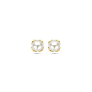 oorknoppen bloem parel 14K geelgoud