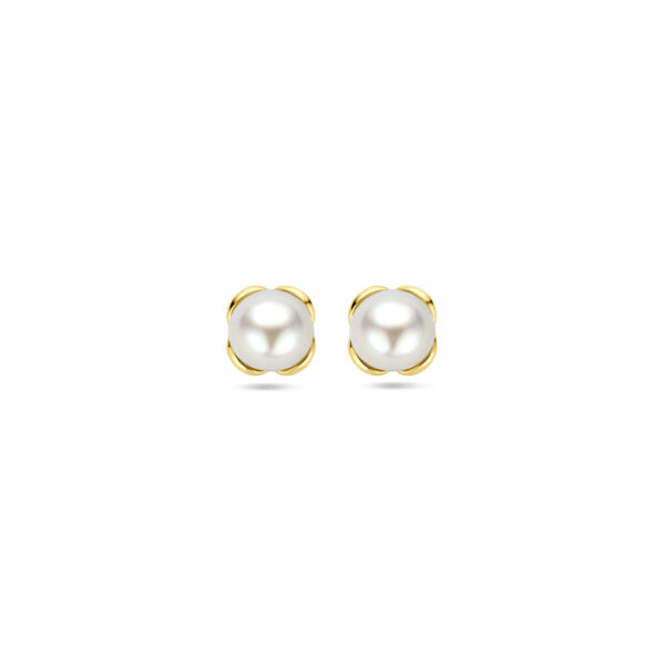 oorknoppen bloem parel 14K geelgoud