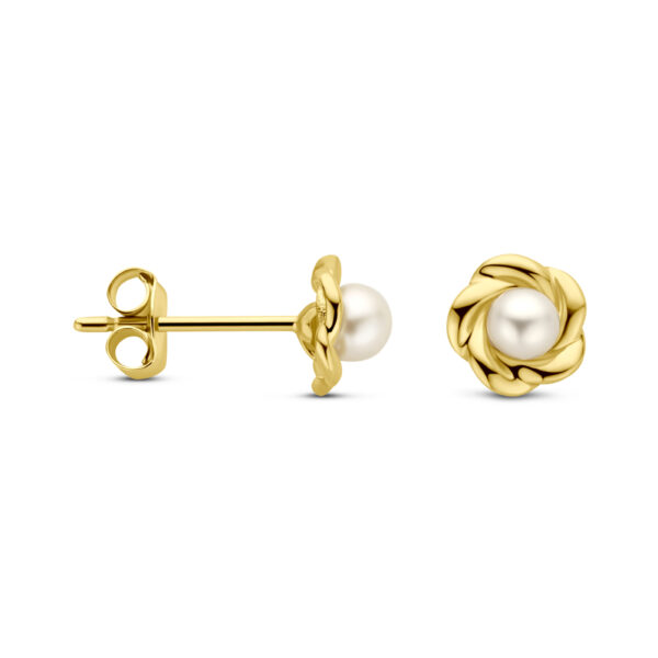 oorknoppen bloem parel 6 mm 14K geelgoud - Afbeelding 3