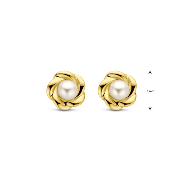 oorknoppen bloem parel 6 mm 14K geelgoud - Afbeelding 4