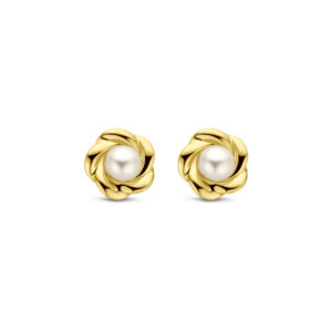 oorknoppen bloem parel 6 mm 14K geelgoud